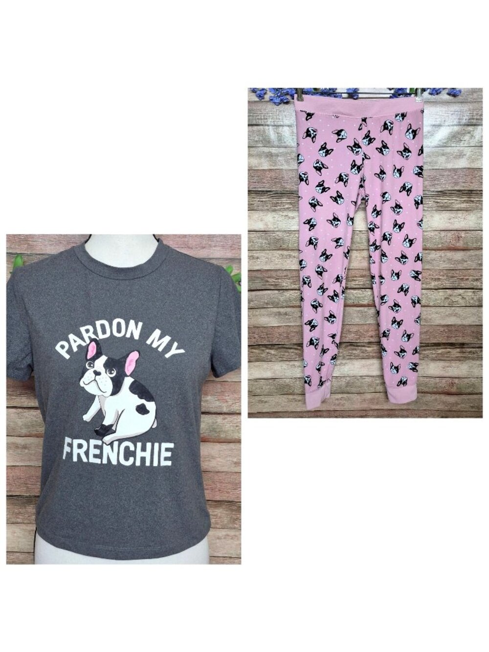 Weekend Editions Pajama Set Size M Pardon my Frenchie Puppy Design Pants & Tee
